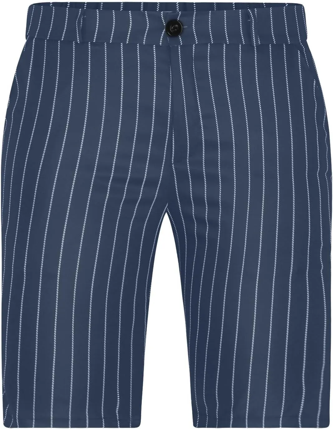 Mens Shorts Striped 9 Inch Work Golf Pants Slim Fit Elastic Waist Knee Length Button Trousers Streetwear