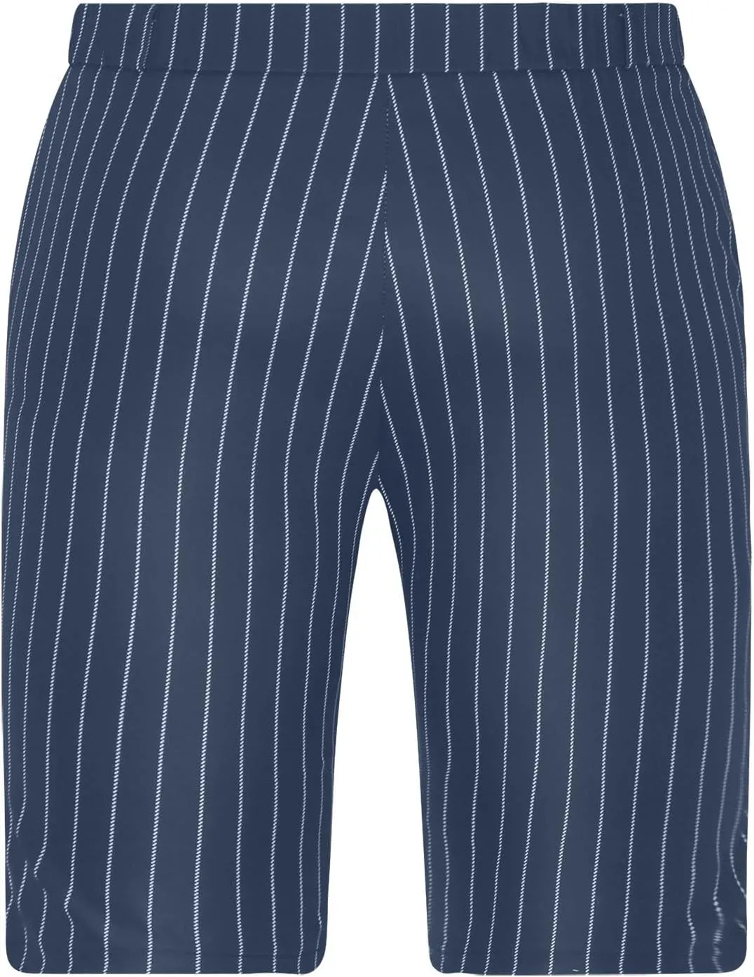 Mens Shorts Striped 9 Inch Work Golf Pants Slim Fit Elastic Waist Knee Length Button Trousers Streetwear