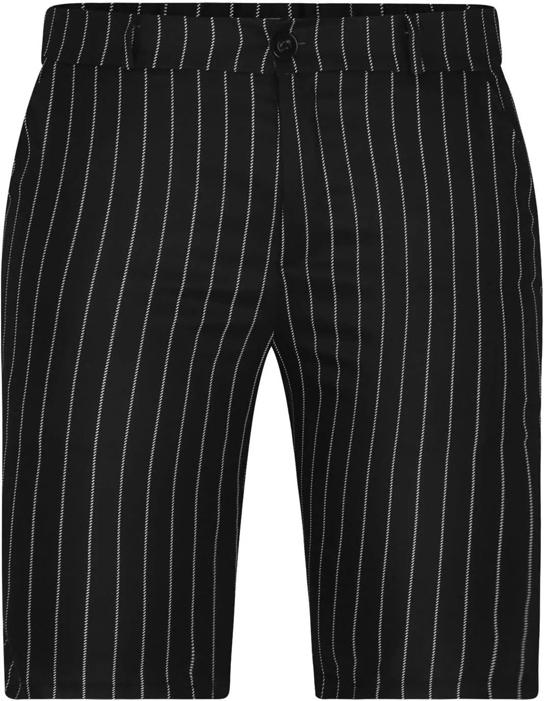 Mens Shorts Striped 9 Inch Work Golf Pants Slim Fit Elastic Waist Knee Length Button Trousers Streetwear