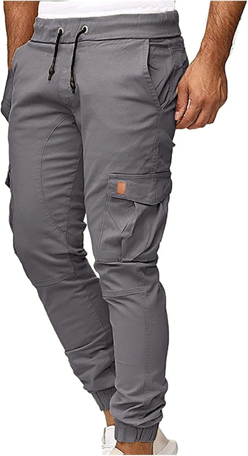 Men's Slim Fit Cargo Pants Stretch Comfy Drawstring Sweatpants Casual Workout Chinos Pants Fashion Work and Travel Pants