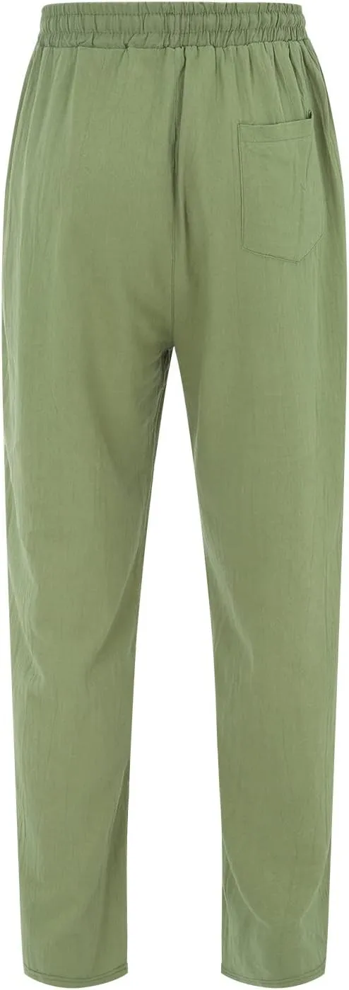 Mens Summer Lightweight Pants Elastic Waist Solid Color Trouser Beach Pants Outdoor Joggers with Pocket