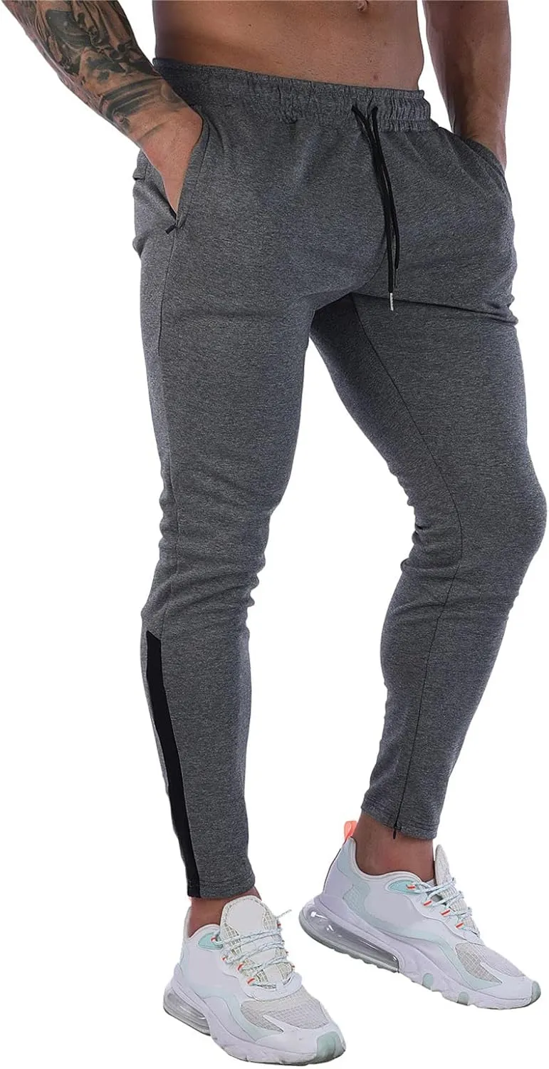 Mens Workout Cargo Sweatpants with Zipper Pockets Workout Cycling Gym Pants Men Joggers Sweatpants Slim Fit Workout