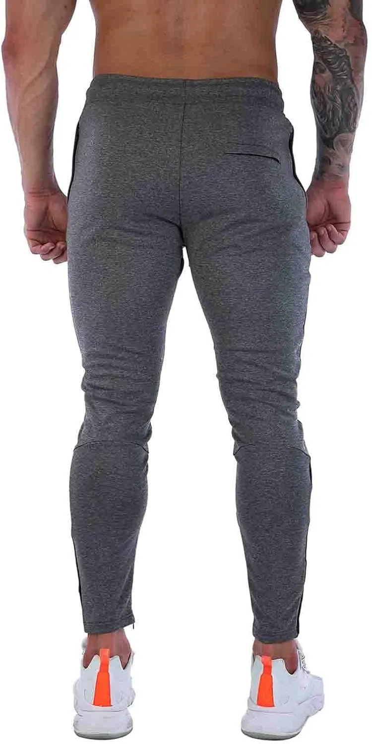Mens Workout Cargo Sweatpants with Zipper Pockets Workout Cycling Gym Pants Men Joggers Sweatpants Slim Fit Workout