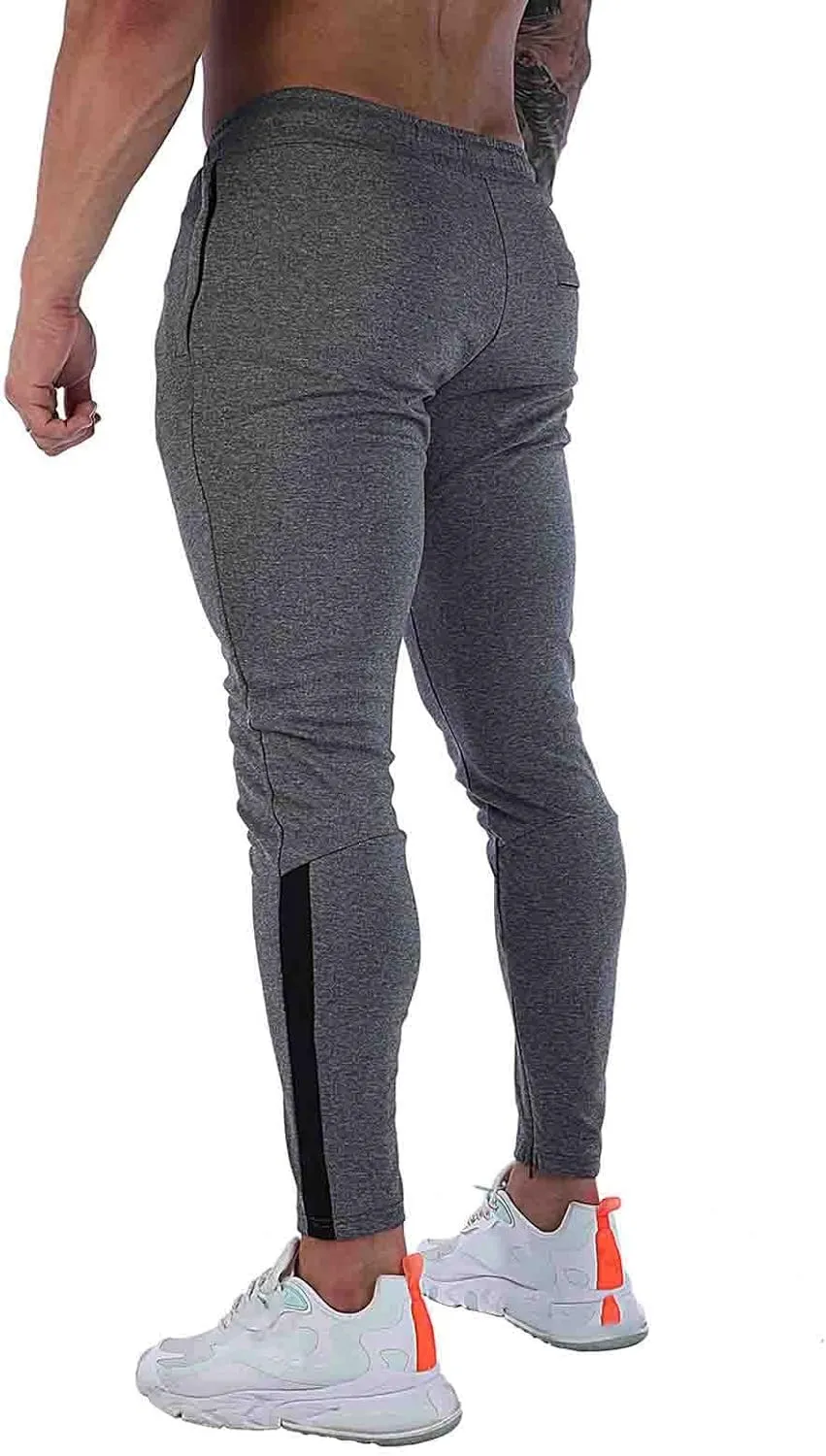 Mens Workout Cargo Sweatpants with Zipper Pockets Workout Cycling Gym Pants Men Joggers Sweatpants Slim Fit Workout