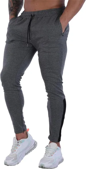 Mens Workout Cargo Sweatpants with Zipper Pockets Workout Cycling Gym Pants Men Joggers Sweatpants Slim Fit Workout