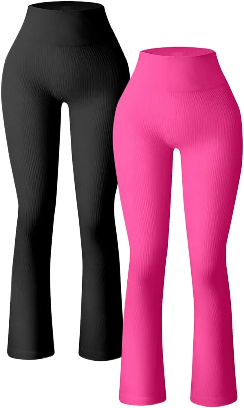 Mens Yoga Pants Loose Pants Ribbed Seamless Workout High Waist Bell Bottoms Flare Leggings Yoga Pants with Side