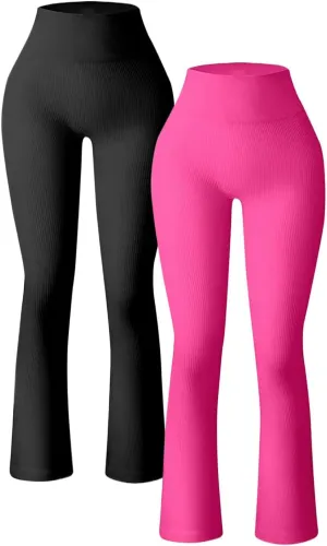 Mens Yoga Pants Loose Pants Ribbed Seamless Workout High Waist Bell Bottoms Flare Leggings Yoga Pants with Side