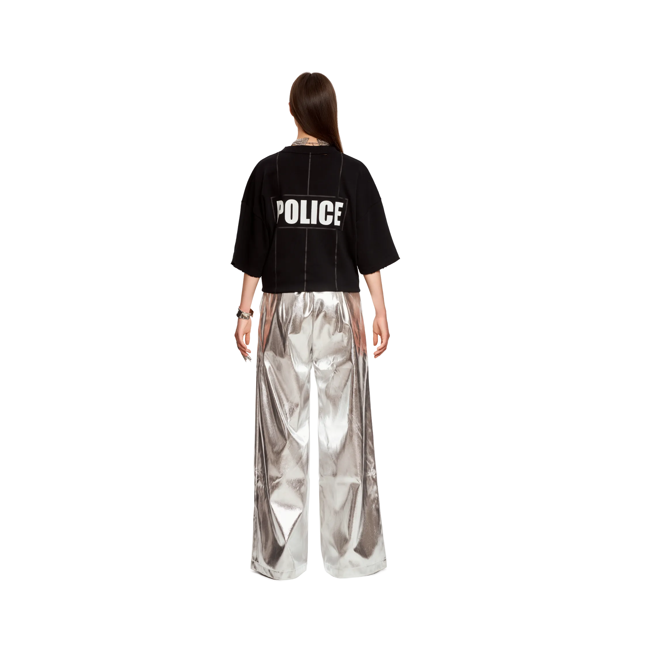 METALLIC WIDE LEG PANTS