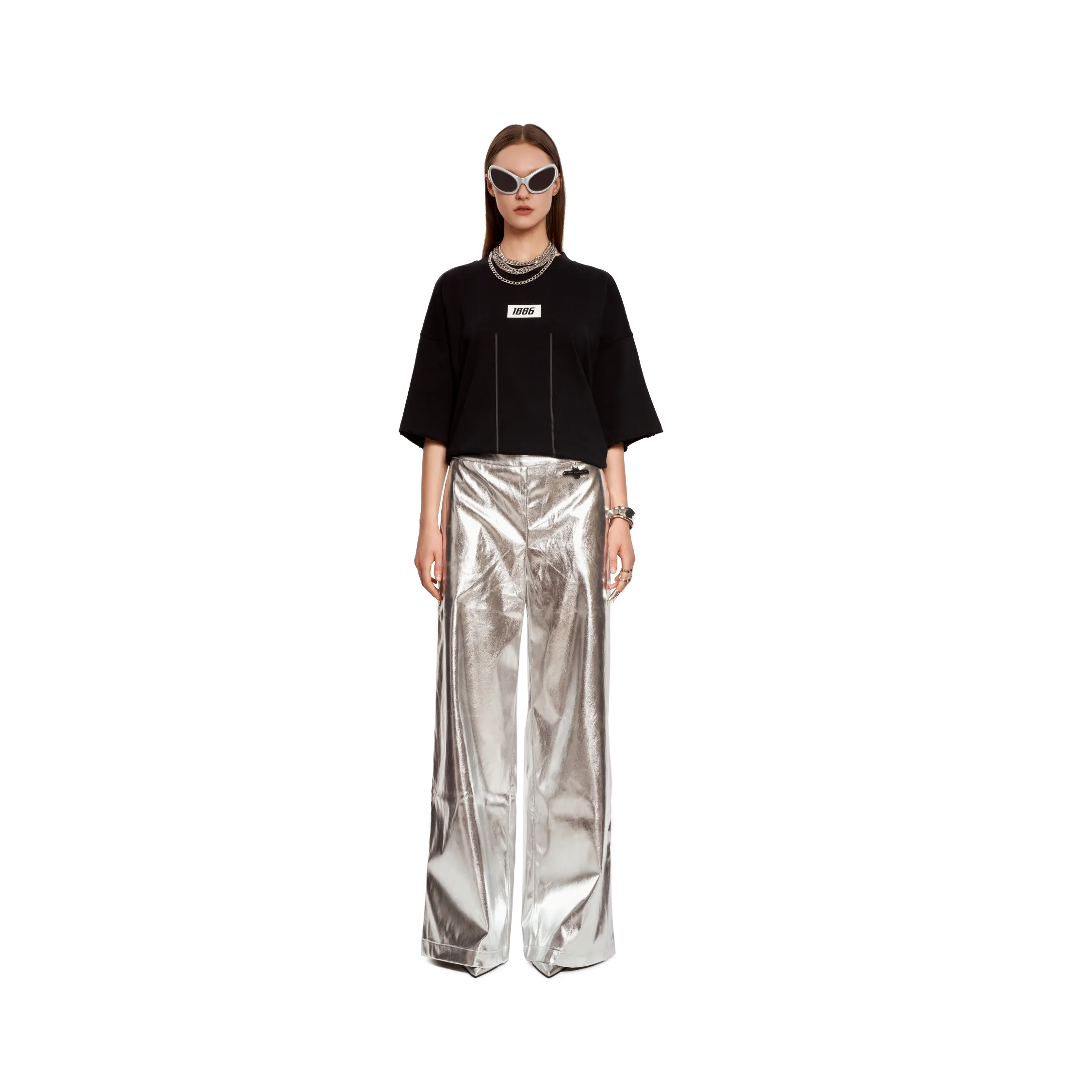 METALLIC WIDE LEG PANTS