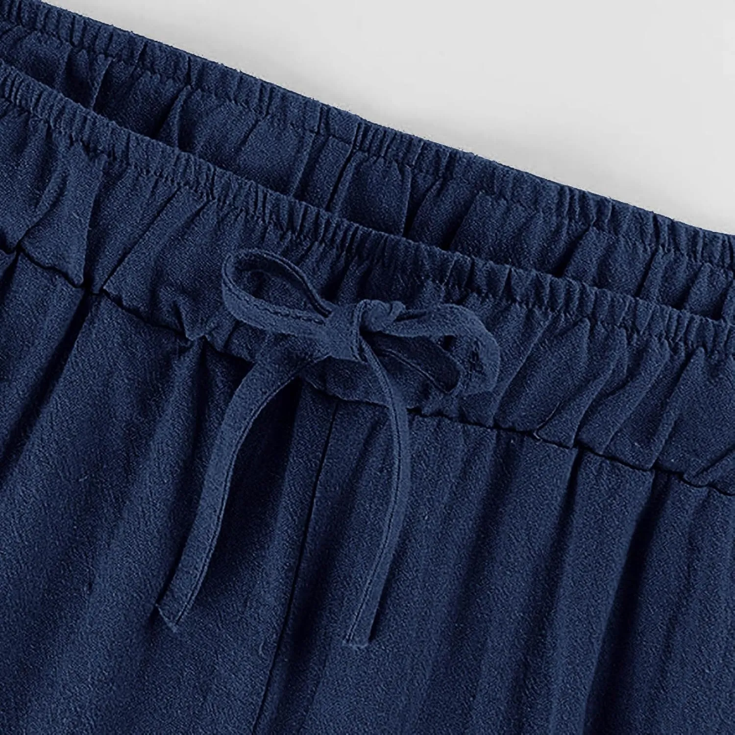 MRGIINRI Womens Cotton Linen Pants 2024 Summer Wide Leg Casual Loose Drawstring High Waist Palazzo Pants Trousers with Pocket