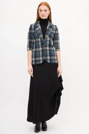 Navy & Grey Plaid Short Sleeve Blazer