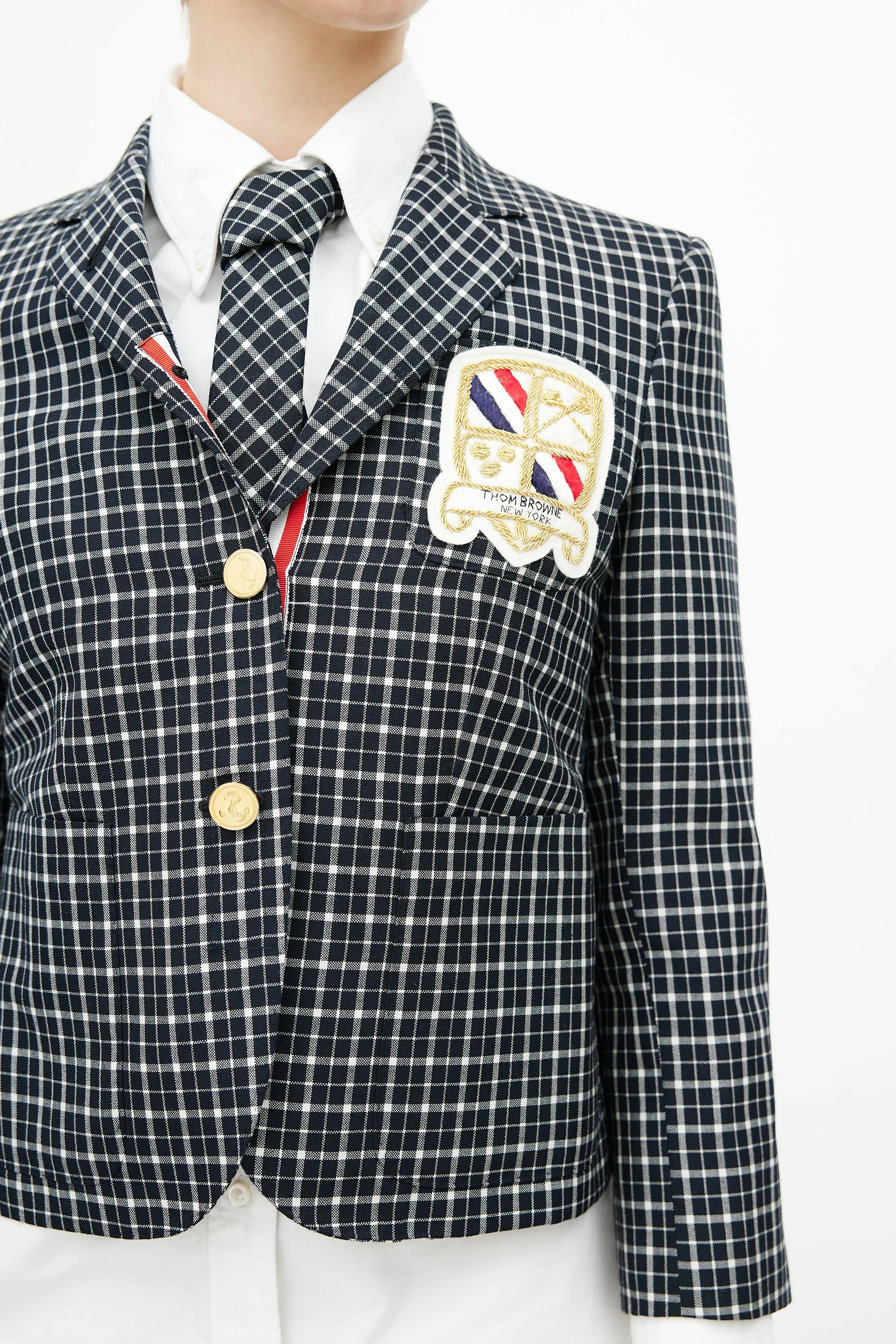 Navy & Multicolour Plaid Tie Blazer