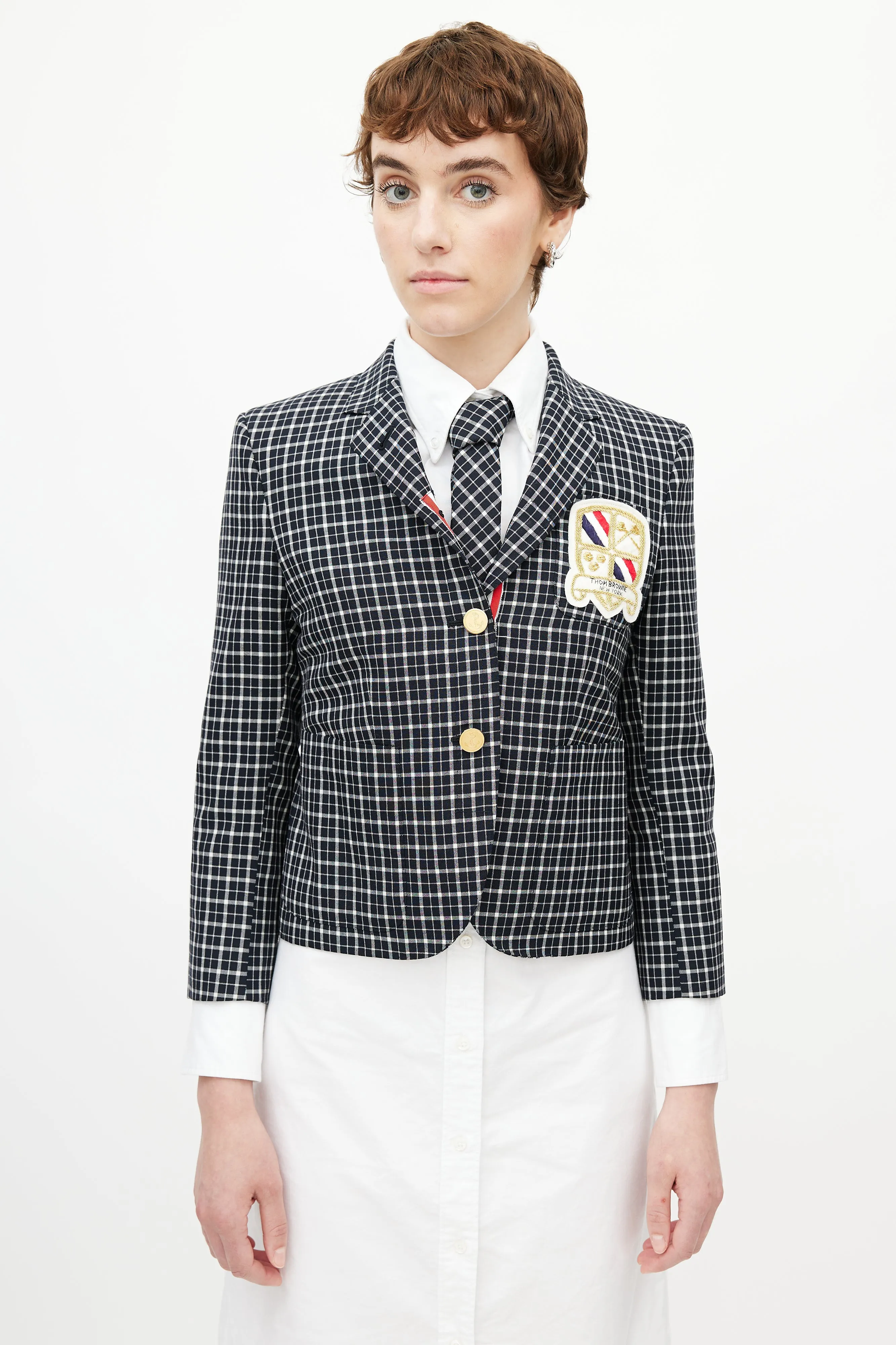 Navy & Multicolour Plaid Tie Blazer