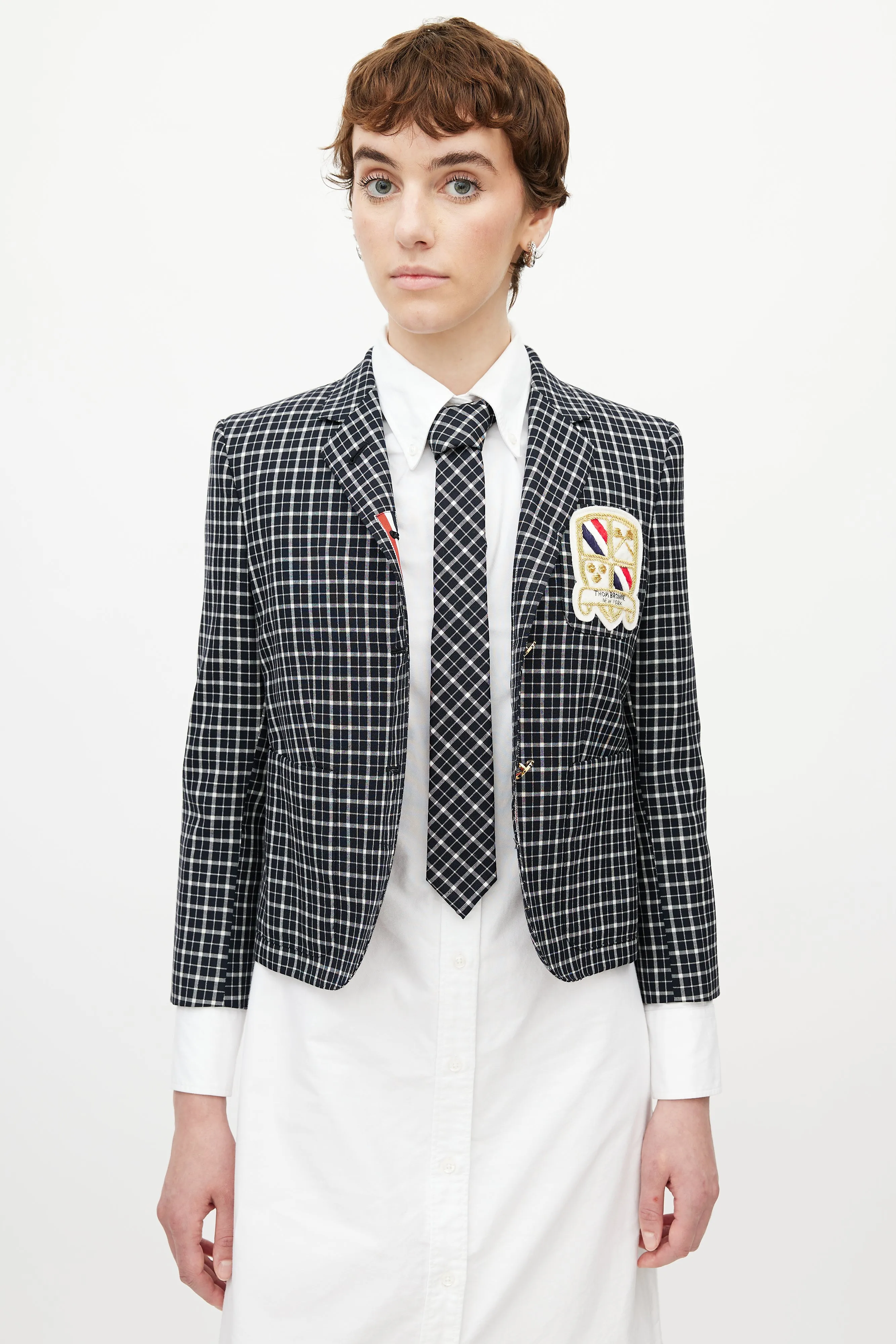Navy & Multicolour Plaid Tie Blazer