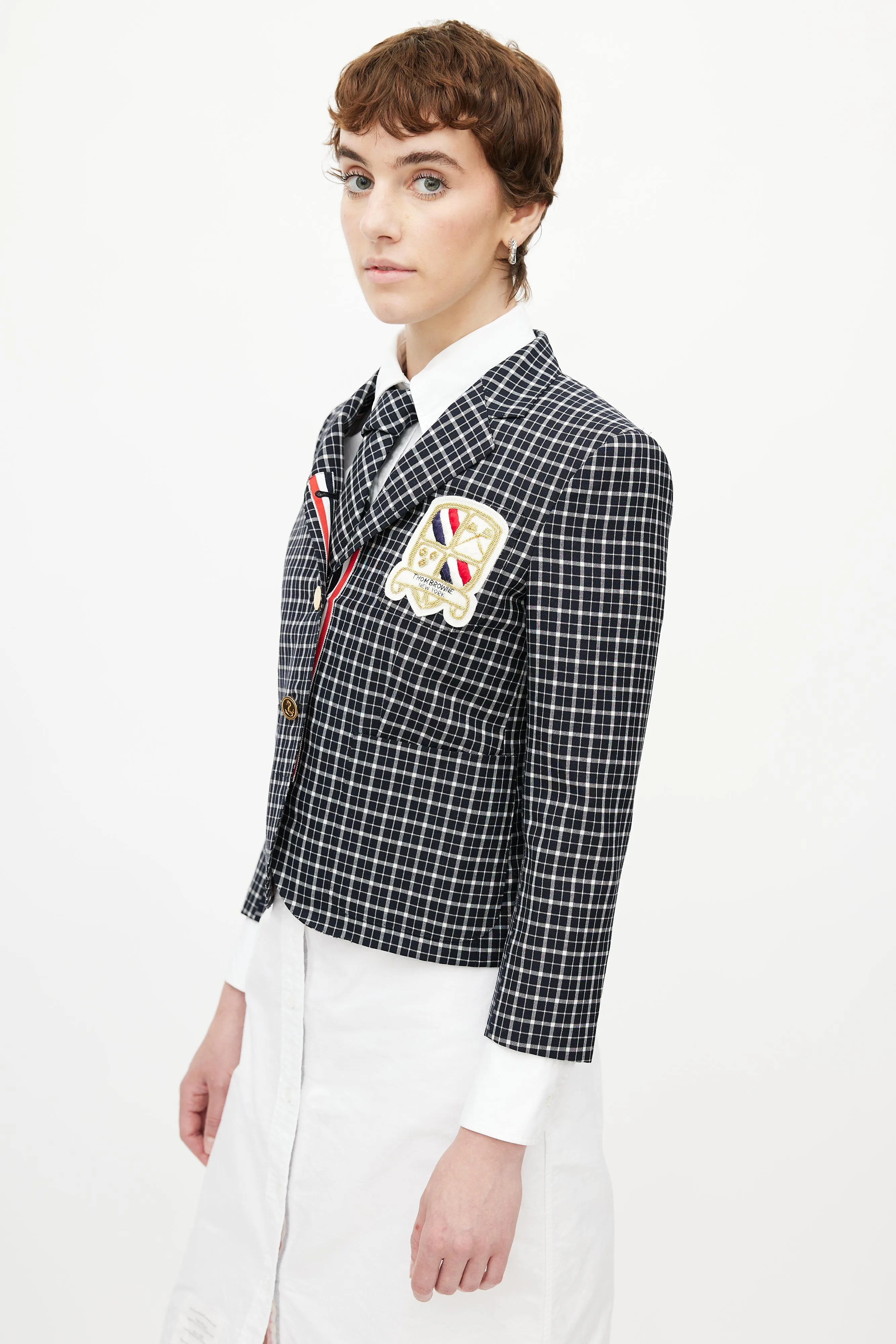 Navy & Multicolour Plaid Tie Blazer