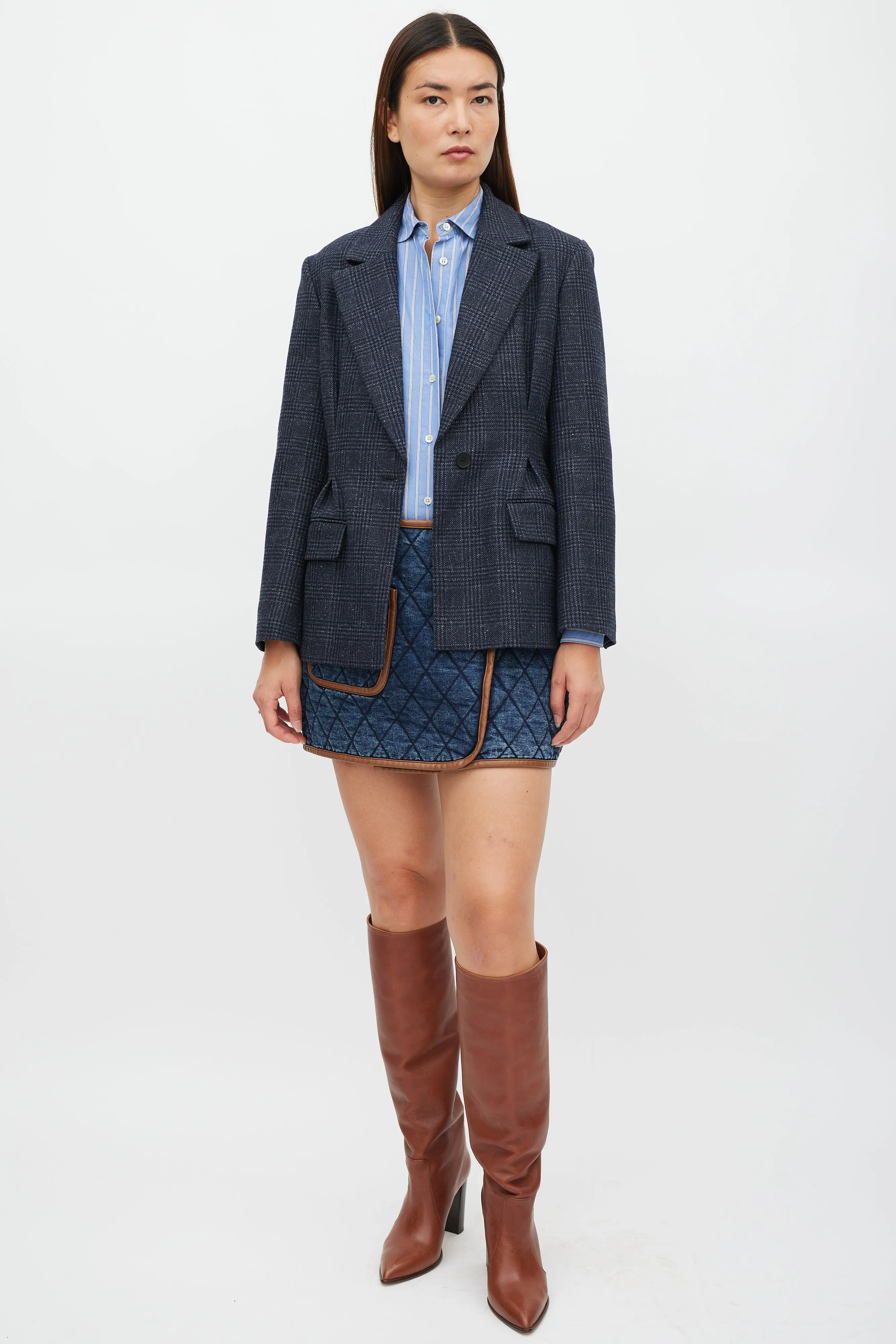 Navy Wool Plaid Blazer