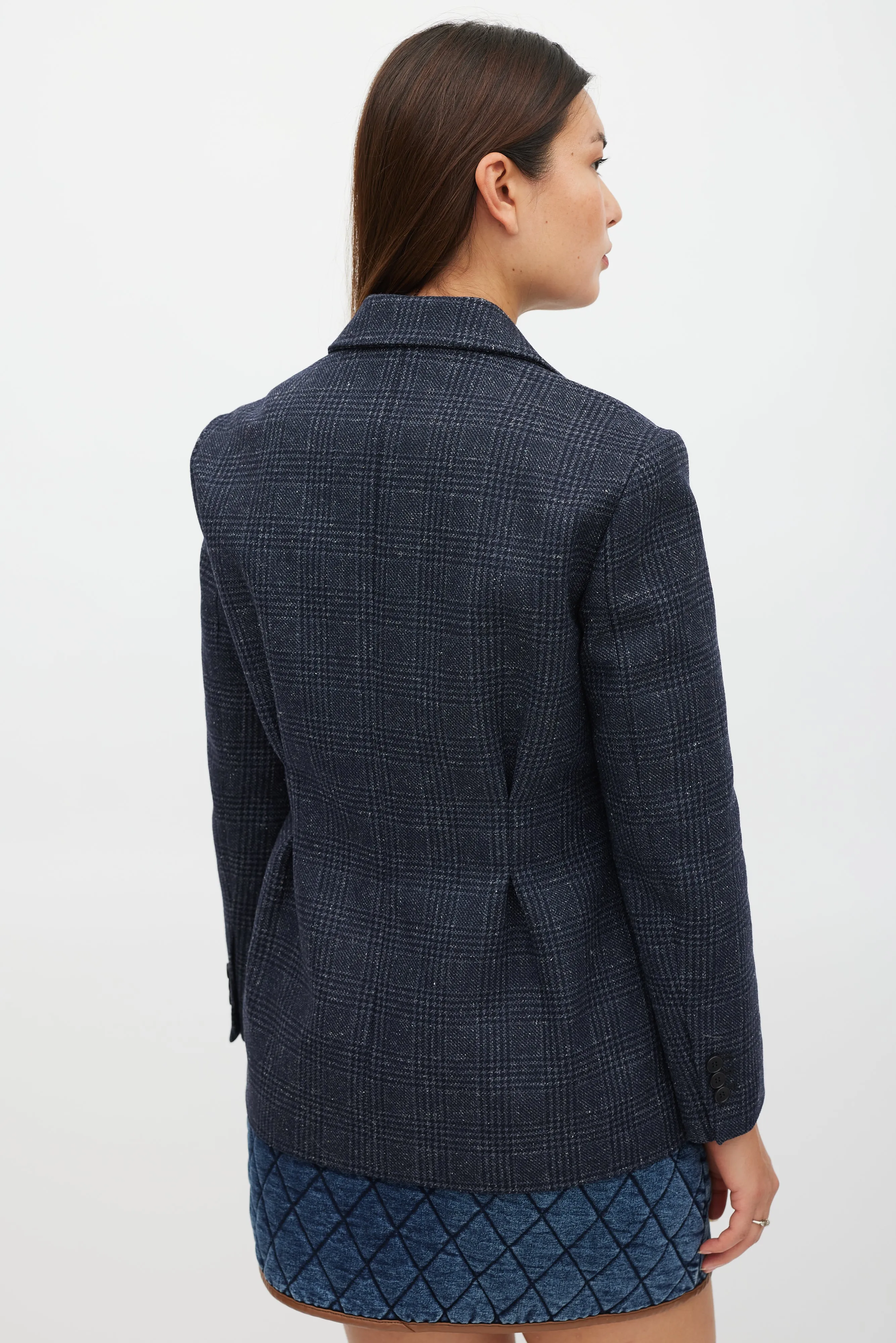 Navy Wool Plaid Blazer