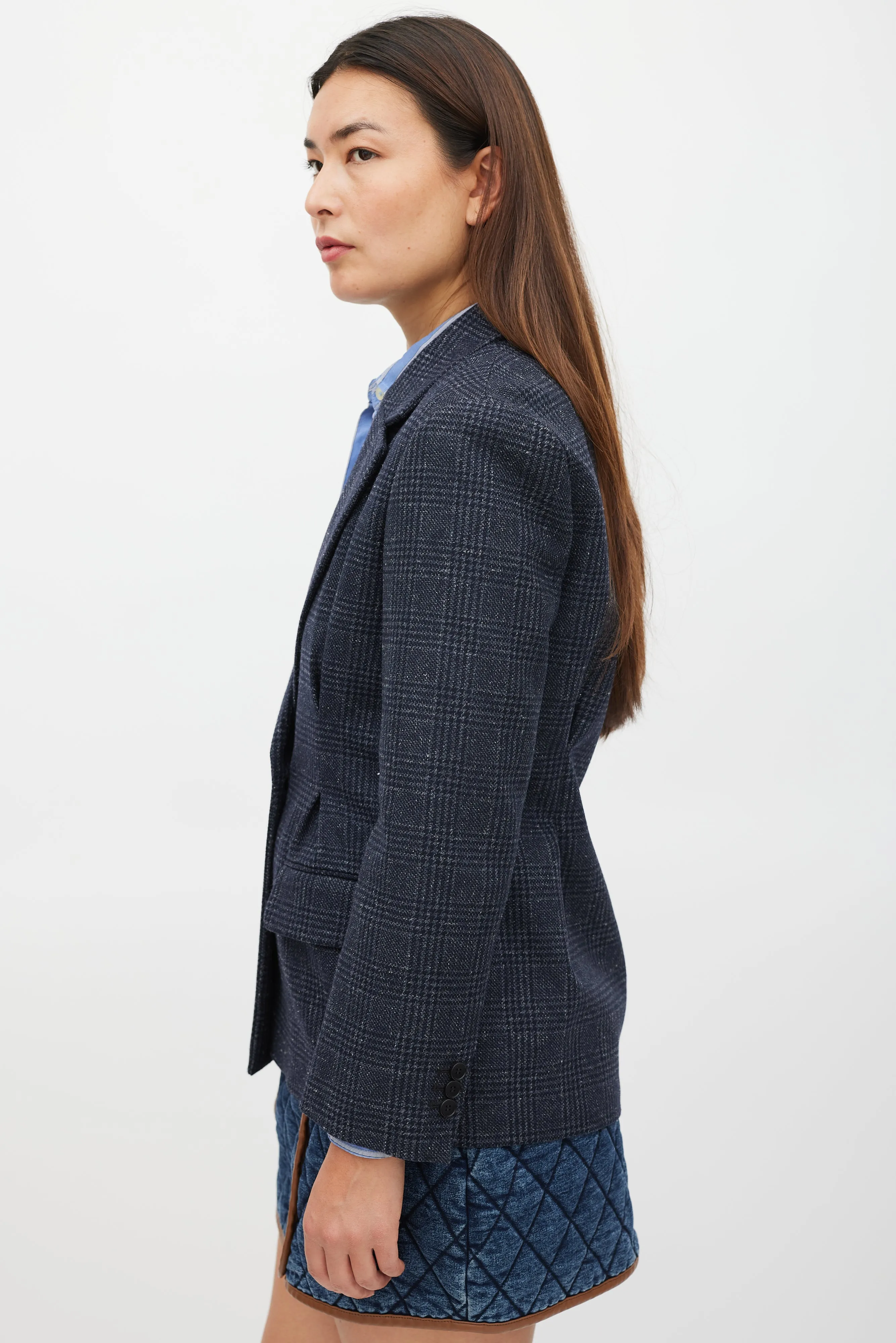 Navy Wool Plaid Blazer