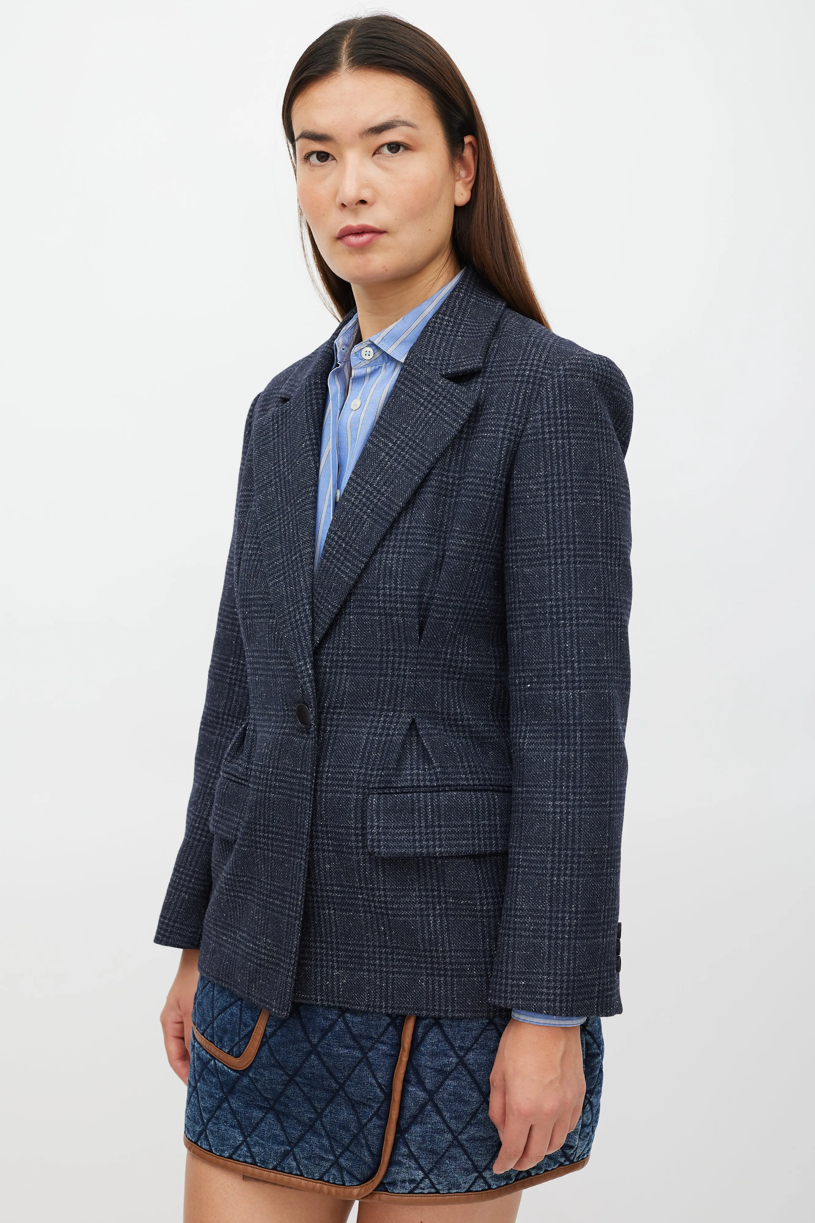 Navy Wool Plaid Blazer