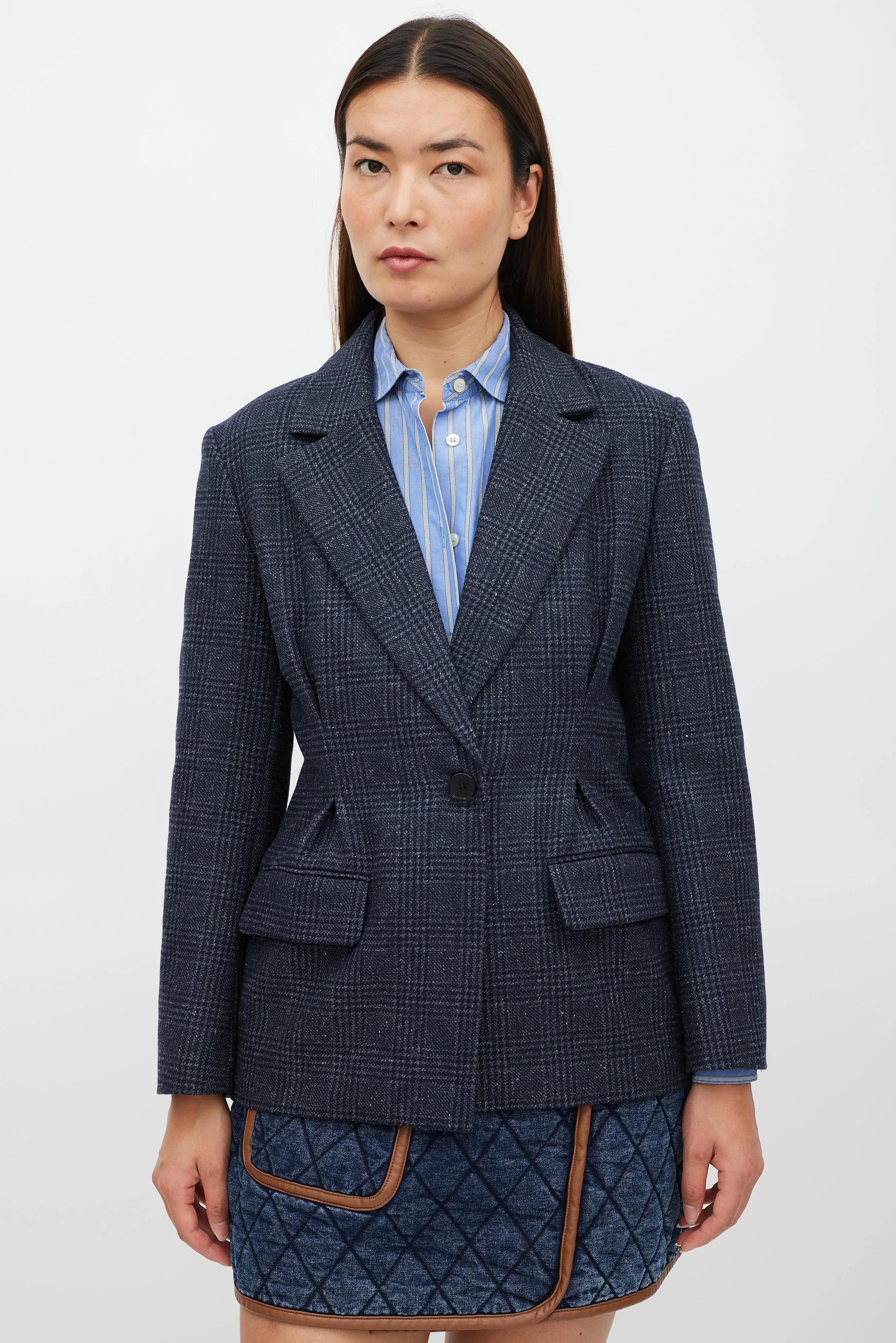 Navy Wool Plaid Blazer