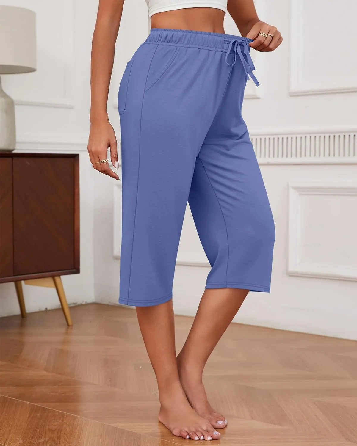 Neer 3 Pack Women's Capri Pants, Cotton Wide Leg Basic Sweatpants Lounge Loose Fit Casual Drawstring Yoga Capris with Pockets