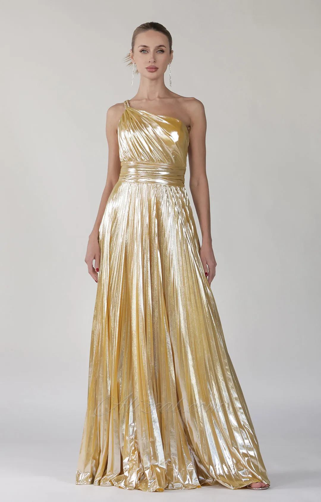 One-Shoulder Spaghetti Straps Pleated Maxi Dress