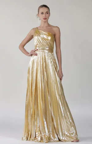One-Shoulder Spaghetti Straps Pleated Maxi Dress