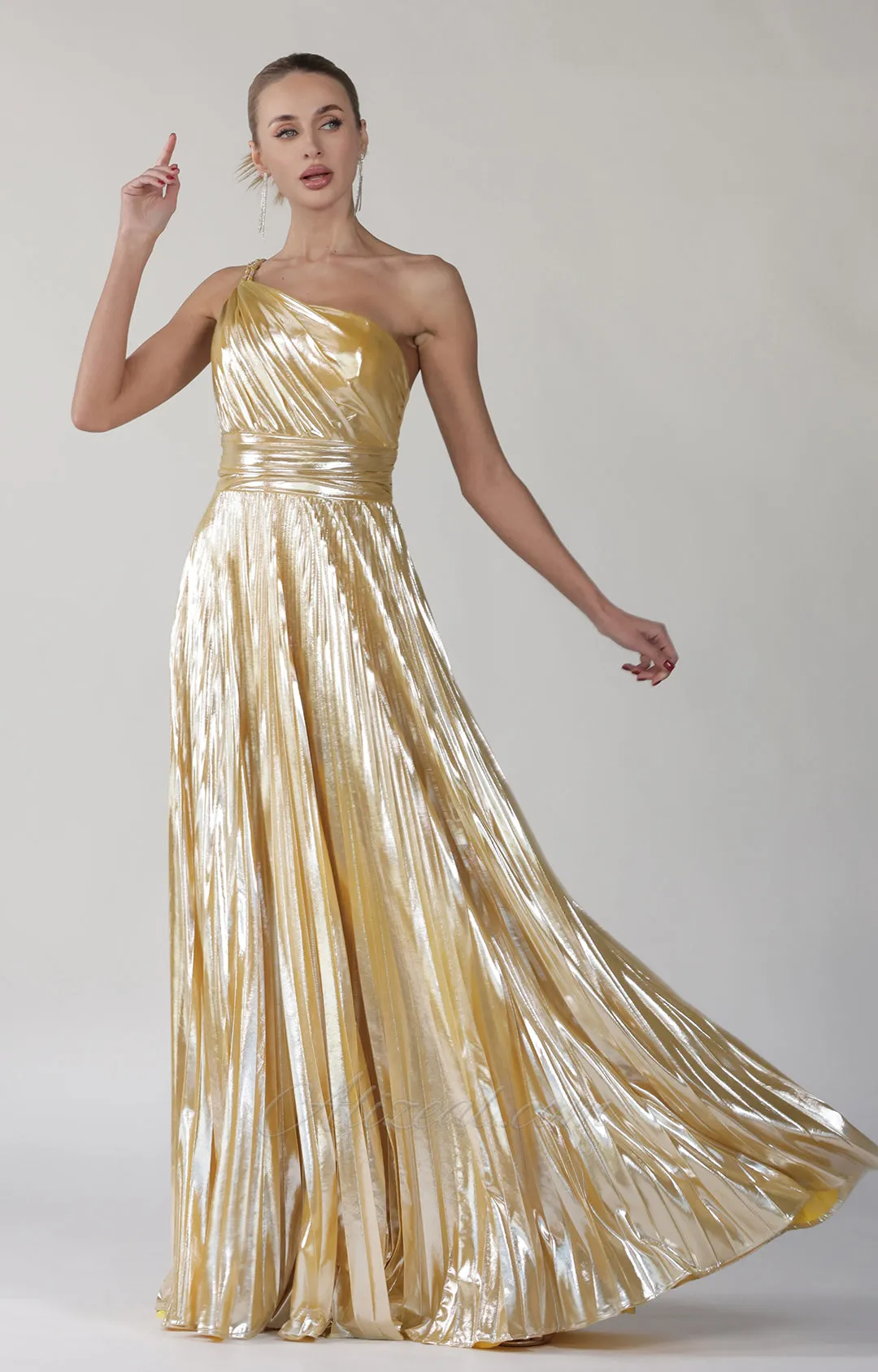One-Shoulder Spaghetti Straps Pleated Maxi Dress