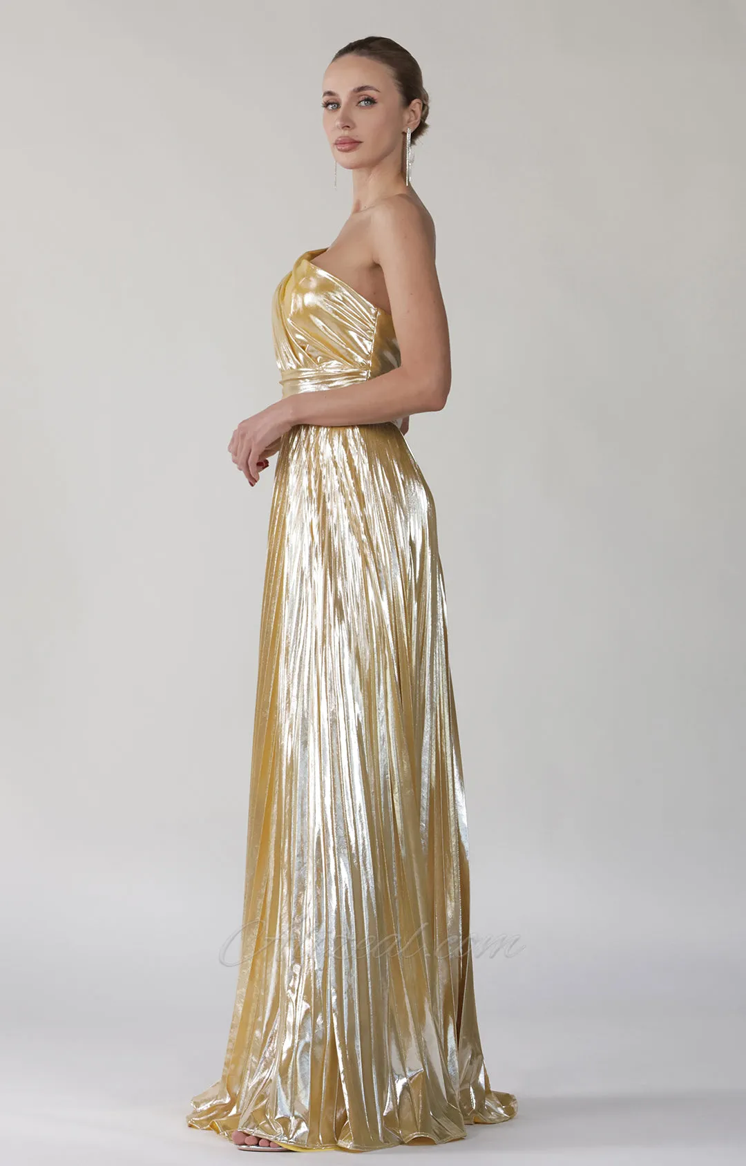 One-Shoulder Spaghetti Straps Pleated Maxi Dress