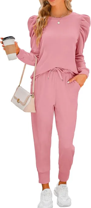 Onedreamer Sweatsuits for Women 2 Piece Outfits Puff Long Sleeve Crewneck Pullover Sweatshirt Jogger Lounge Sets