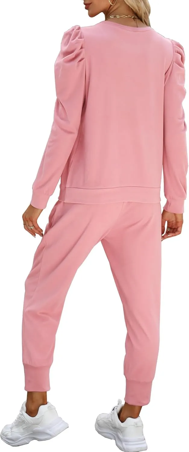 Onedreamer Sweatsuits for Women 2 Piece Outfits Puff Long Sleeve Crewneck Pullover Sweatshirt Jogger Lounge Sets