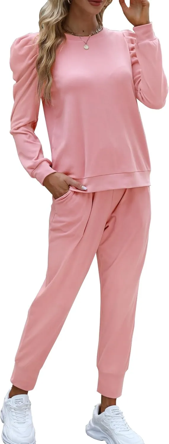 Onedreamer Sweatsuits for Women 2 Piece Outfits Puff Long Sleeve Crewneck Pullover Sweatshirt Jogger Lounge Sets