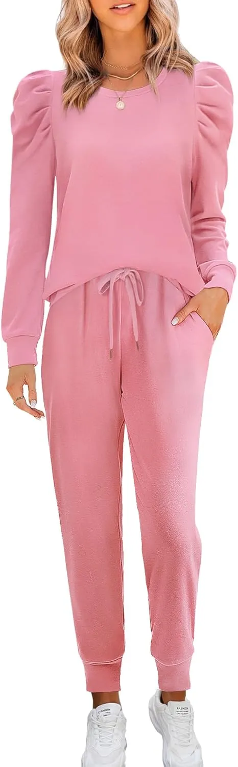 Onedreamer Sweatsuits for Women 2 Piece Outfits Puff Long Sleeve Crewneck Pullover Sweatshirt Jogger Lounge Sets