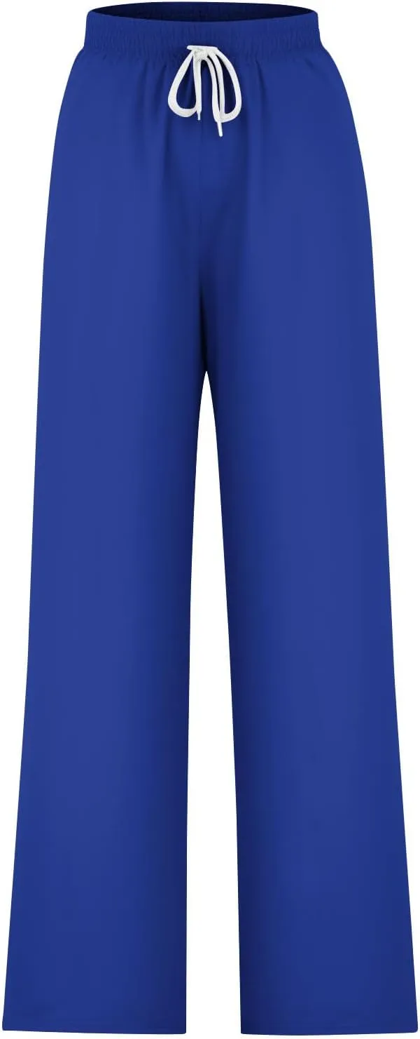 Palazzo Pants for Women Straight Wide Leg Pants Drawstring High Waist Trousers Spring Fashion Lounge Pants with Pocket