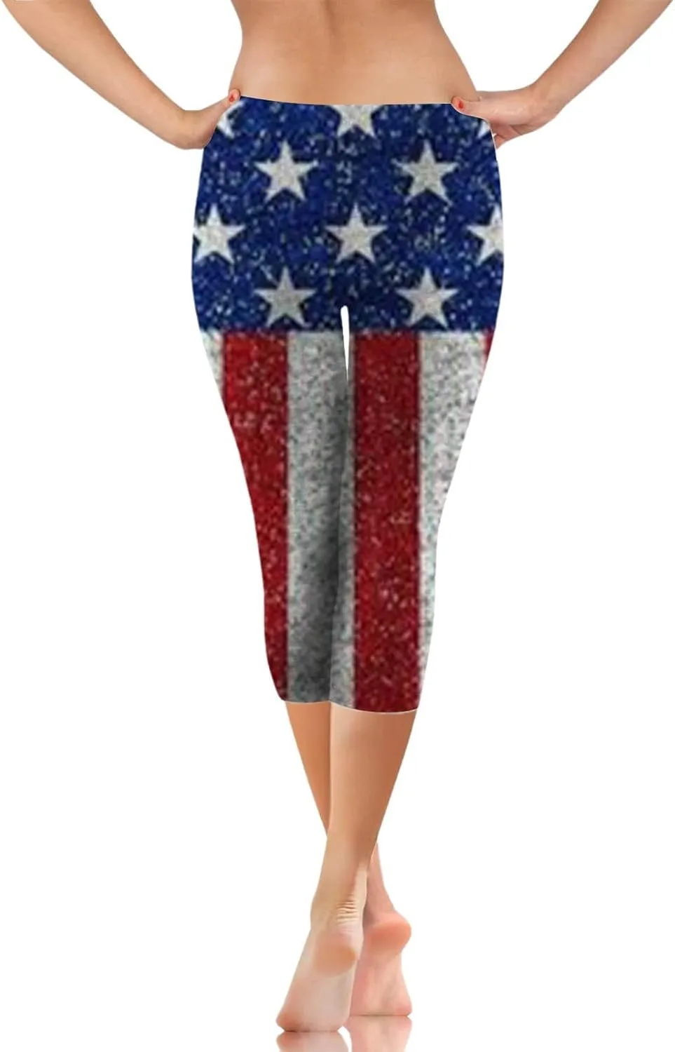 Patriotic Leggings for Women Lightweight Plus Size Summer High Waist 4th of July Yoga Pants USA Flag Cropped Trousers