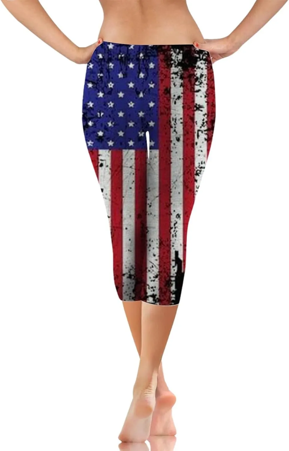 Patriotic Leggings for Women Lightweight Plus Size Summer High Waist 4th of July Yoga Pants USA Flag Cropped Trousers