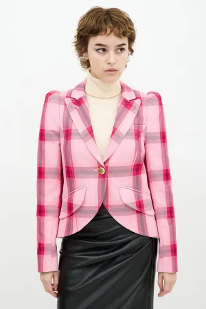 Pink Plaid Pouf Sleeve Blazer