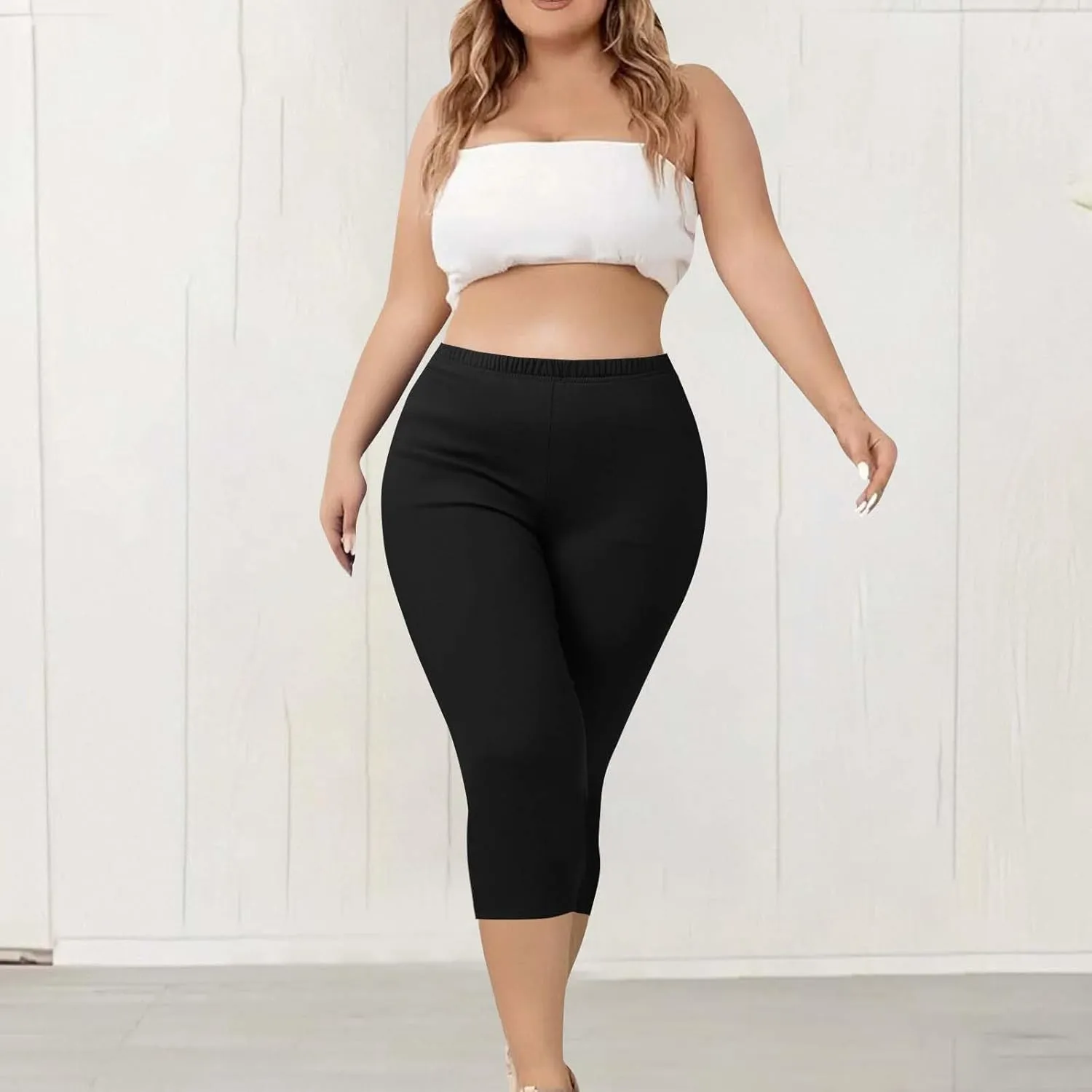 Plus Size Capri Leggings for Women High Waist Tummy Control Stretchy Workout Yoga Pants Casual Summer Capri Pants