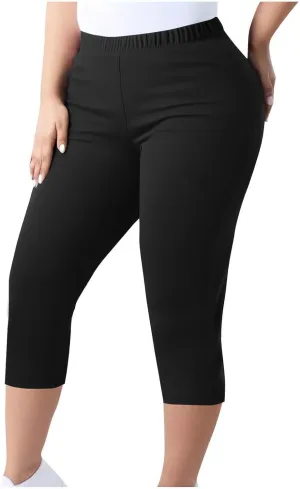 Plus Size Capri Leggings for Women High Waist Tummy Control Stretchy Workout Yoga Pants Casual Summer Capri Pants