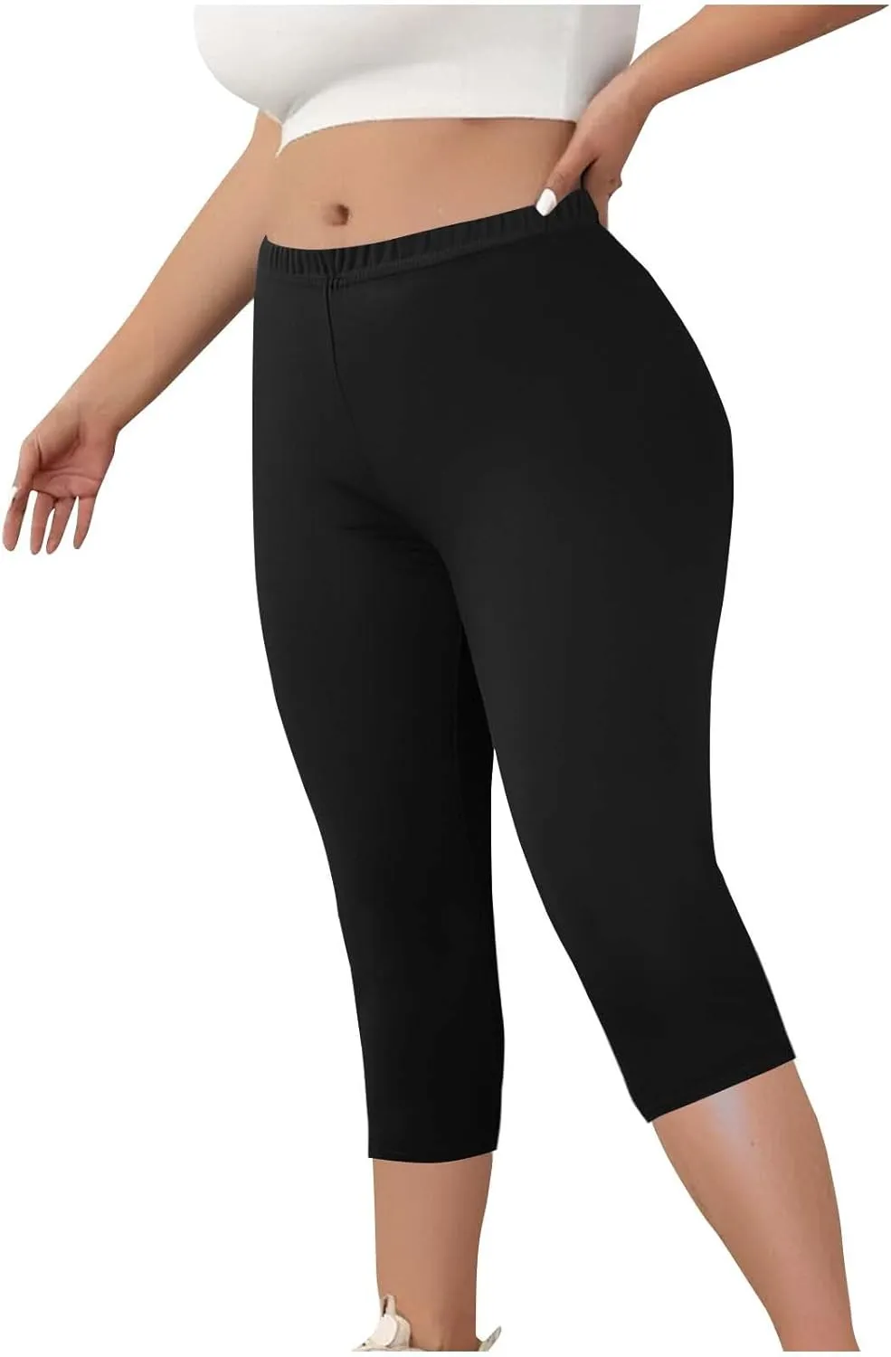 Plus Size Capri Leggings for Women High Waist Tummy Control Stretchy Workout Yoga Pants Casual Summer Capri Pants