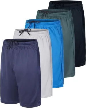 Real Essentials 5 Pack: Boys' Athletic Basketball Shorts with Pockets - Youth Activewear (Ages 4-18)
