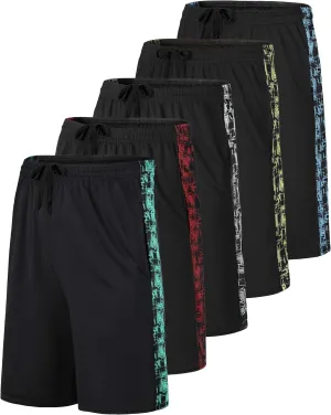 Real Essentials 5 Pack: Men's Mesh Athletic Basketball Shorts Quick Dry Activewear with Pockets