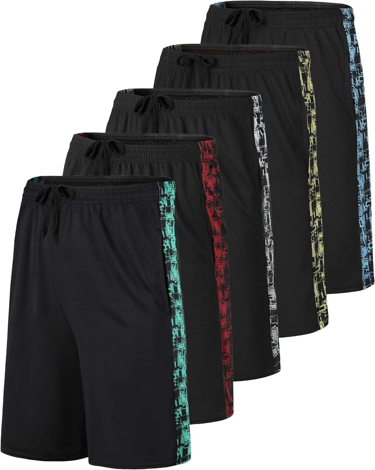 Real Essentials 5 Pack: Men's Mesh Athletic Basketball Shorts Quick Dry Activewear with Pockets