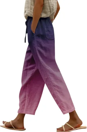 Resort Wear for Women 2025 Cotton Linen Elastic Seven Pants Beach Casual Pants Linen Casual Beach Long Pants