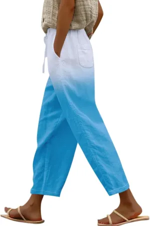 Resort Wear for Women 2025 Cotton Linen Elastic Seven Pants Beach Casual Pants Linen Casual Beach Long Pants