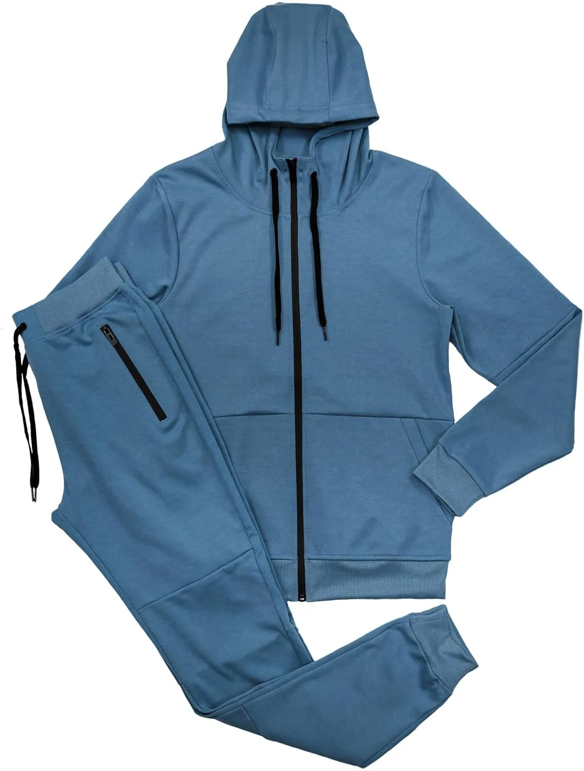 Riflessi Men's Athletic Sports Casual 2 Piece Solid Color Tracksuit Hoodie Jogger Pants Sweatsuit Set
