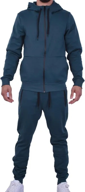 Riflessi Men's Athletic Sports Casual 2 Piece Solid Color Tracksuit Hoodie Jogger Pants Sweatsuit Set