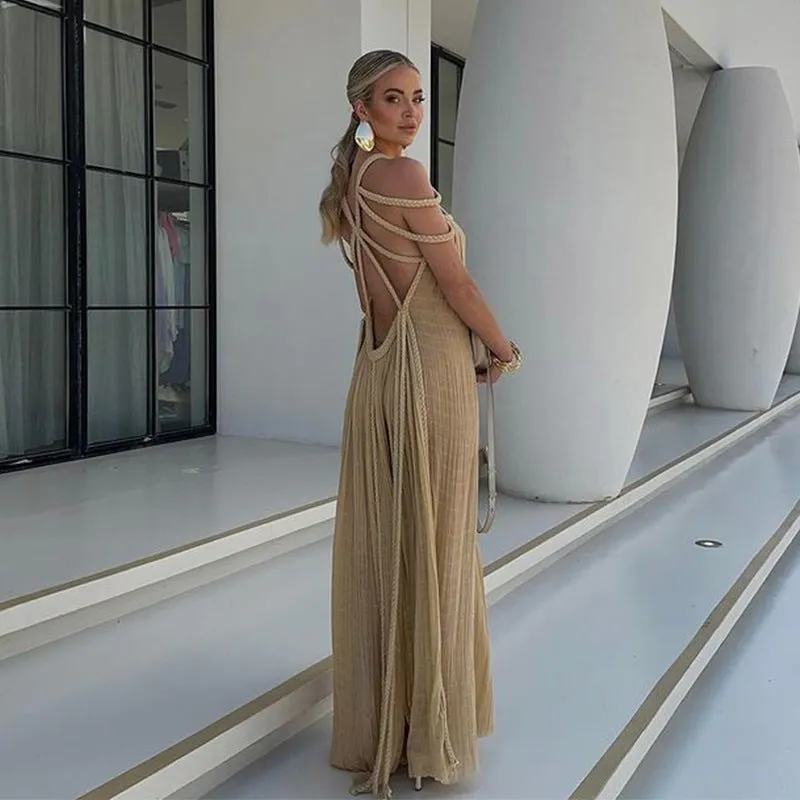 Rope Off-Shoulder Halterneck Dress - 3 colors