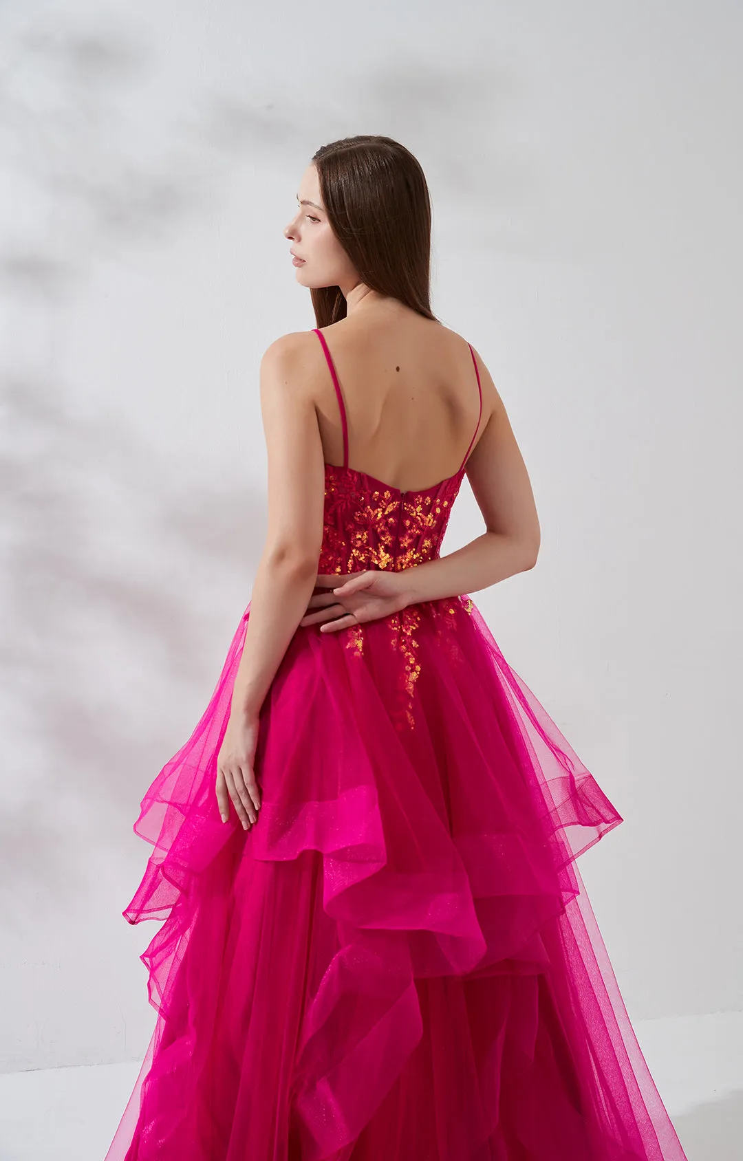 Semi-Sheer Halter Sequins Irregular Puffy Hem Dresses
