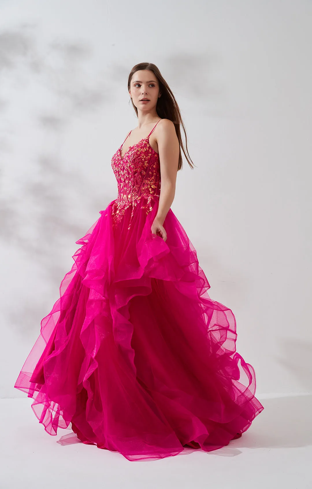 Semi-Sheer Halter Sequins Irregular Puffy Hem Dresses